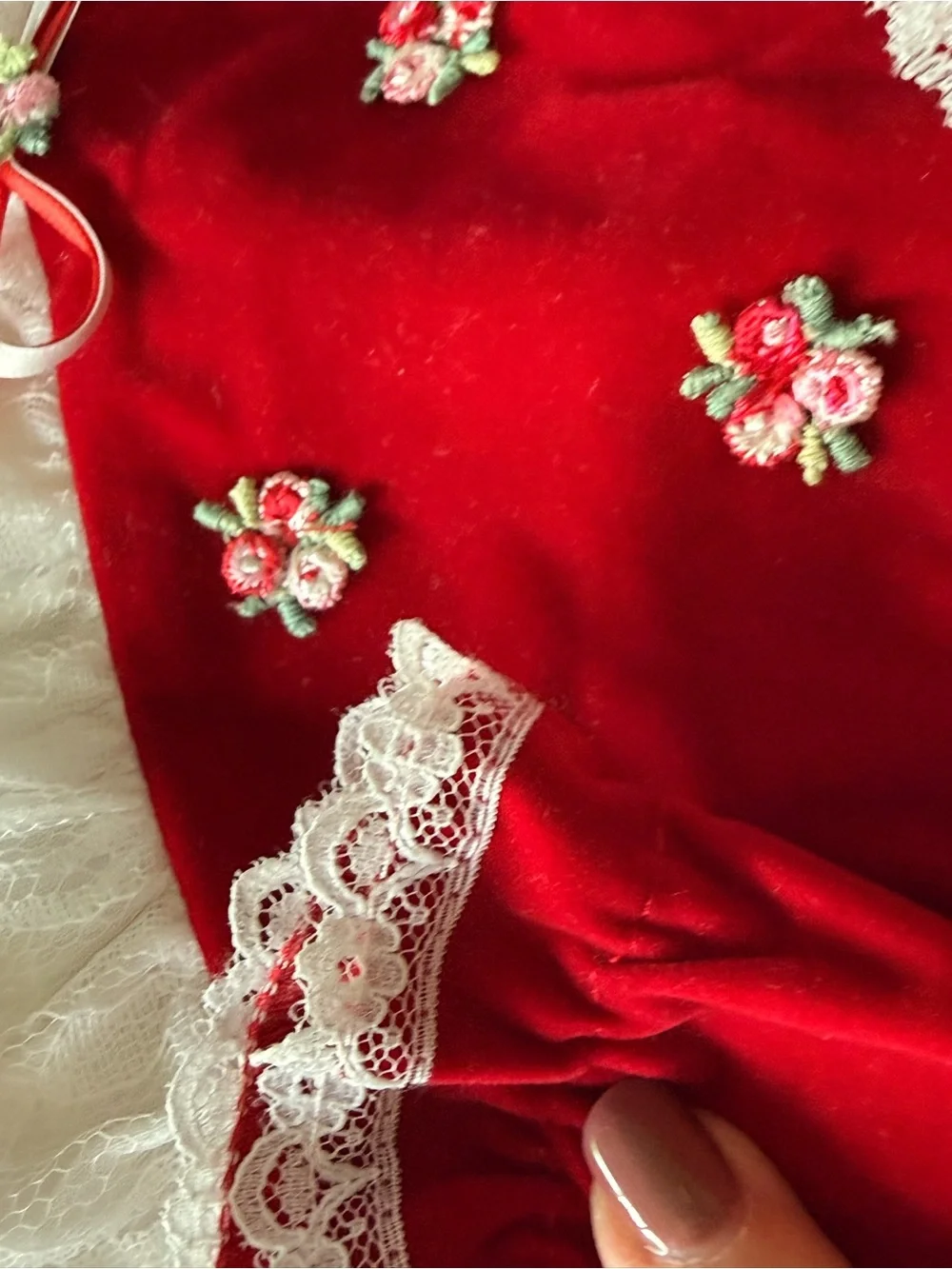 Vintage Evy Red Velvet & White Lace Baby Dress, 3-6M, NWT